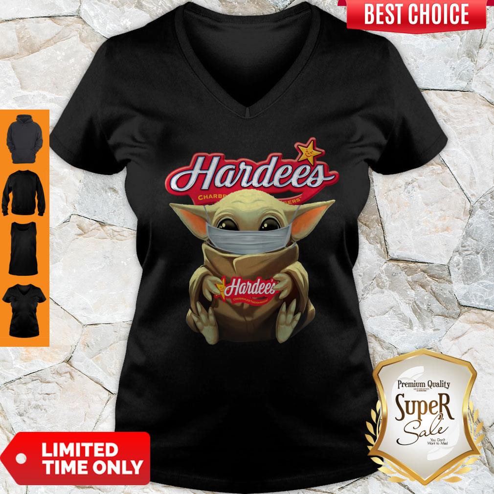 Pretty Baby Yoda Face Mask Hug Hardee’s V-neck Pretty Baby Yoda Face Mask Hug Hardee’s V-neck