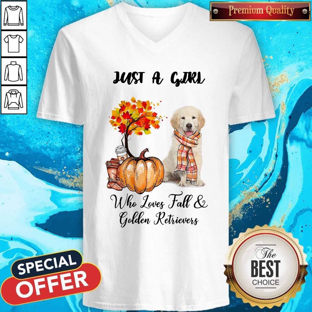 Just A Girl Who Love Fall And Golden Retrievers Autumn Pumpkin V-neck Just A Girl Who Love Fall And Golden Retrievers Autumn Pumpkin V-neck