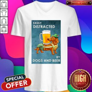 Cute Easily Distracted By Dogs And Beer V-neck