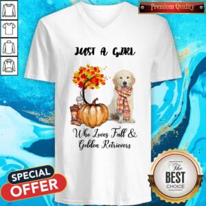 Just A Girl Who Love Fall And Golden Retrievers Autumn Pumpkin V-neck