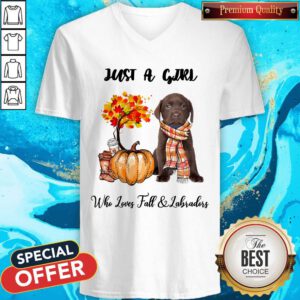 Just A Girl Who Love Fall And Labradors Autumn Pumpkin V-neck