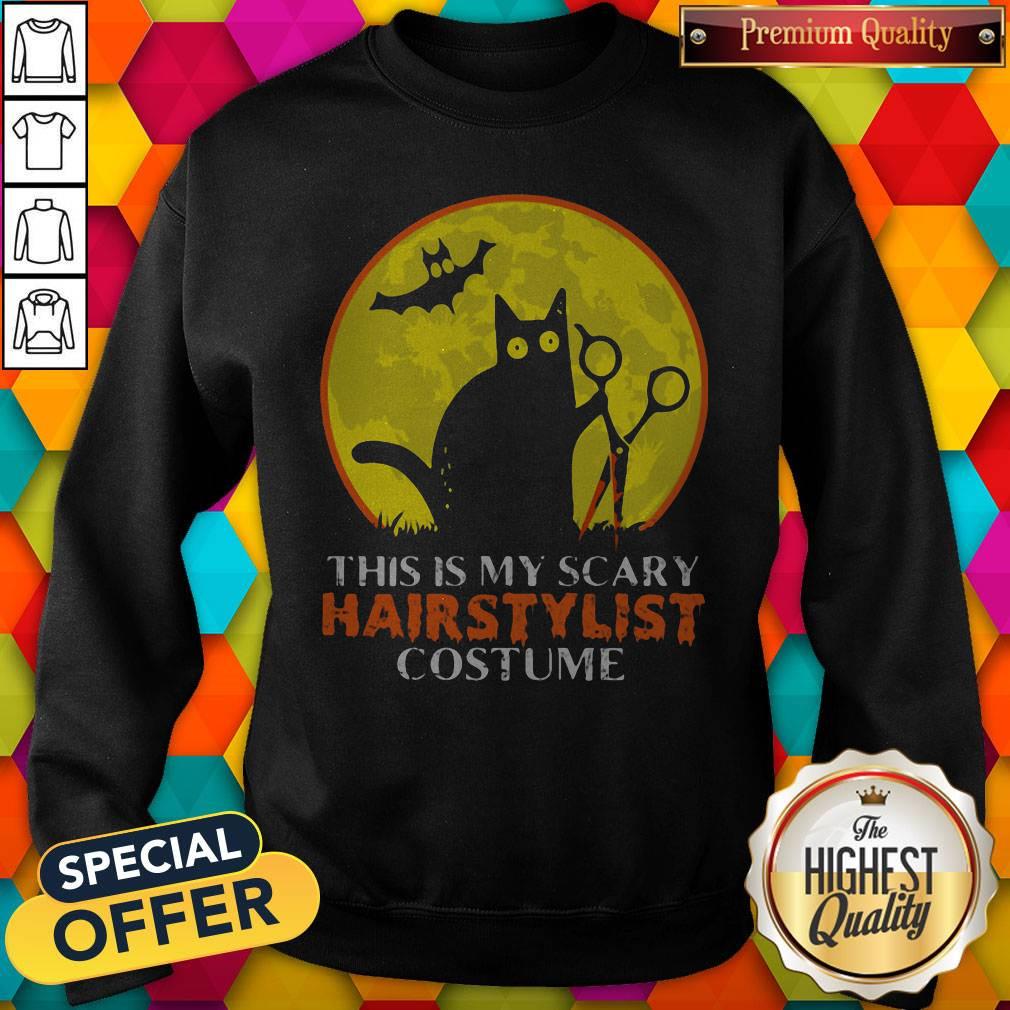 Black Cat This Is My Scary Hairstylist Costume Sunset Halloween Shirt - Image 5