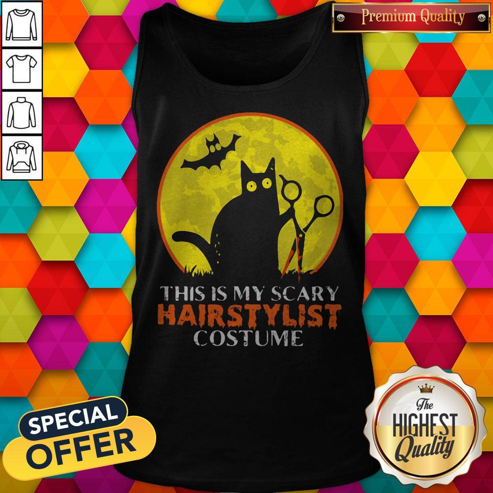 Black Cat This Is My Scary Hairstylist Costume Sunset Halloween Shirt - Image 2