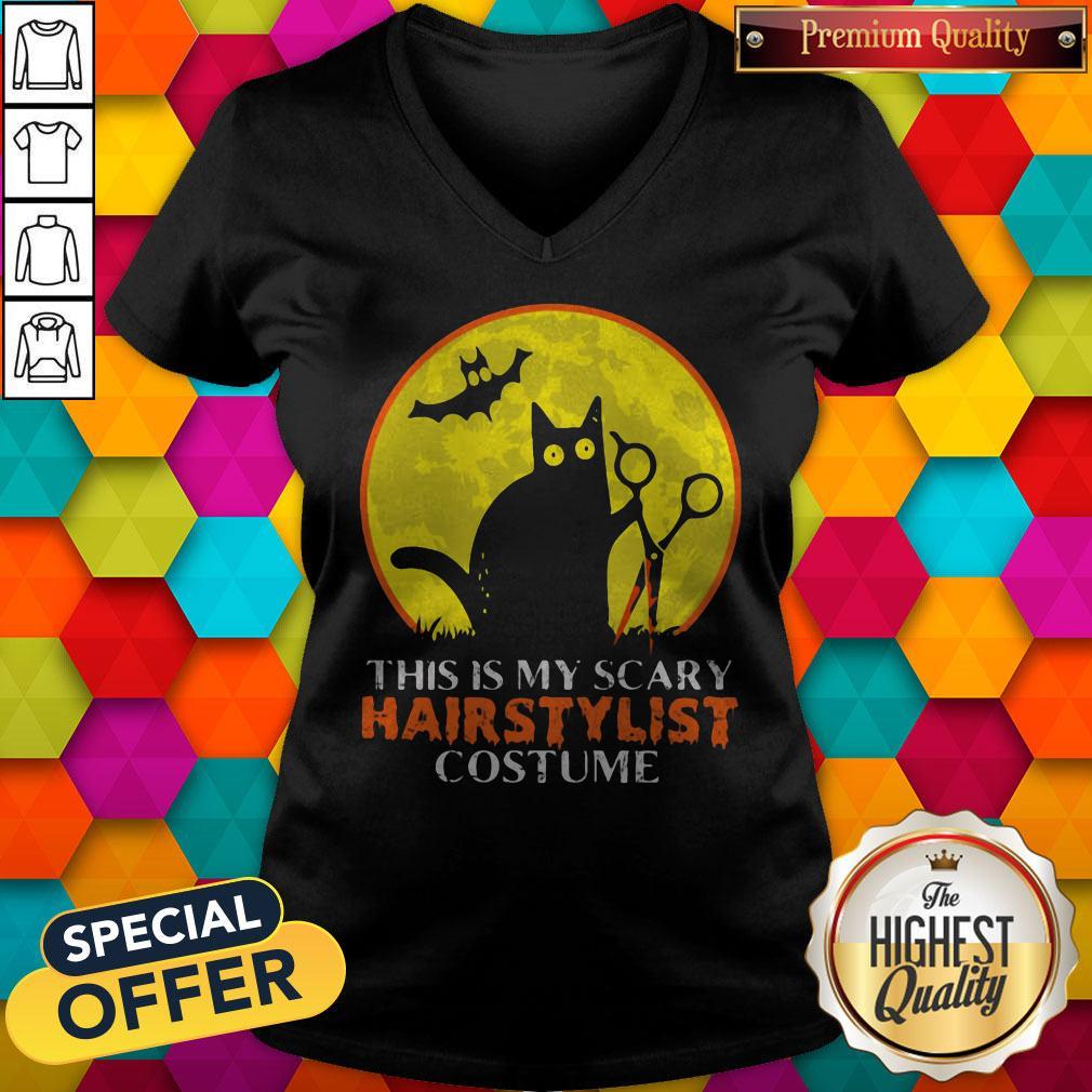 Black Cat This Is My Scary Hairstylist Costume Sunset Halloween Shirt - Image 3