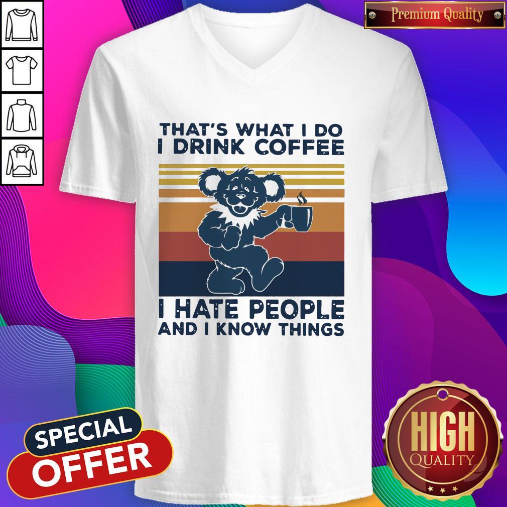 Death Head Bear That’s What I Do I Drink Coffee I Hate People And I Know Things Vintage Retro Shirt - Image 5
