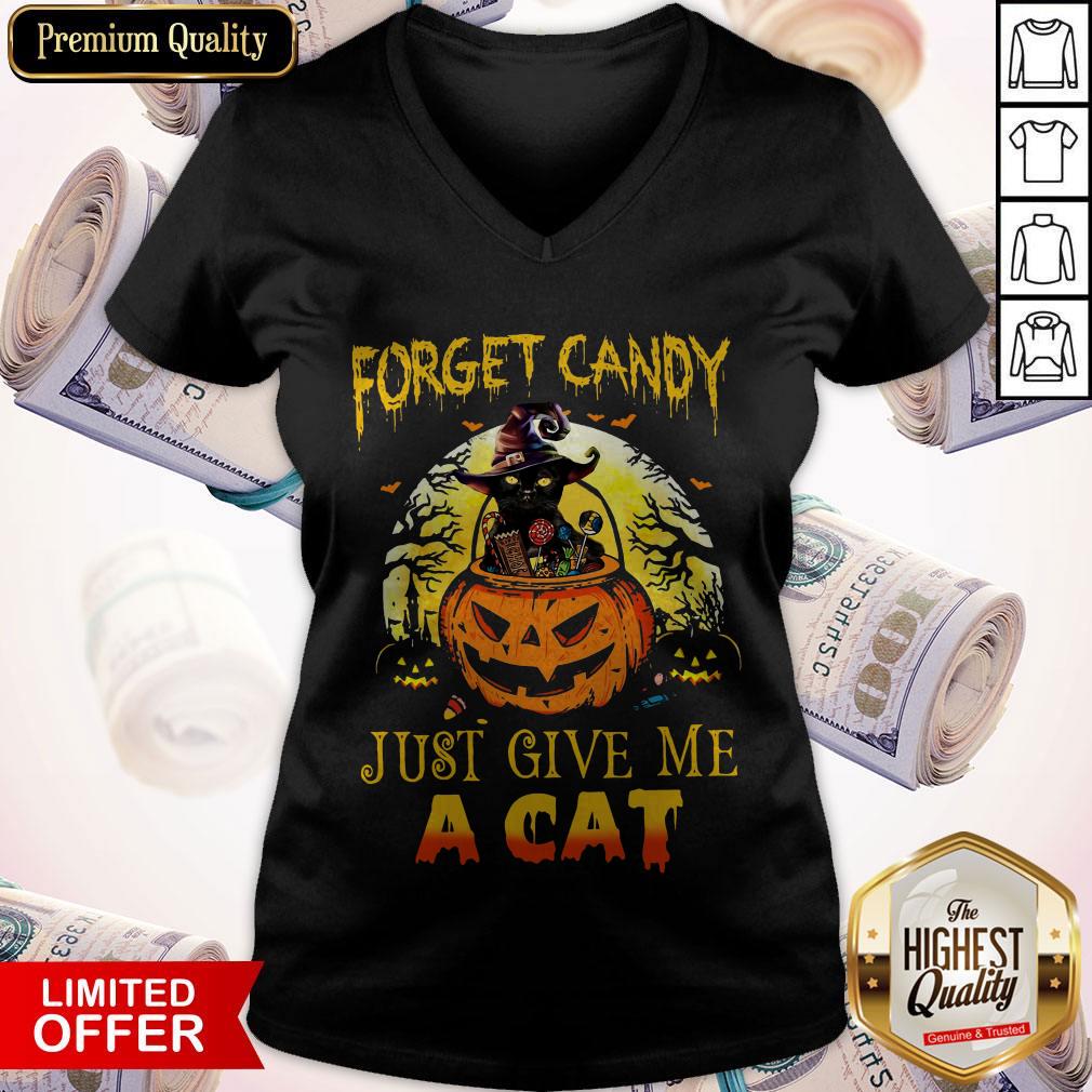 Funny Forget Candy Just Give Me A Cat Halloween Shirt - Image 4