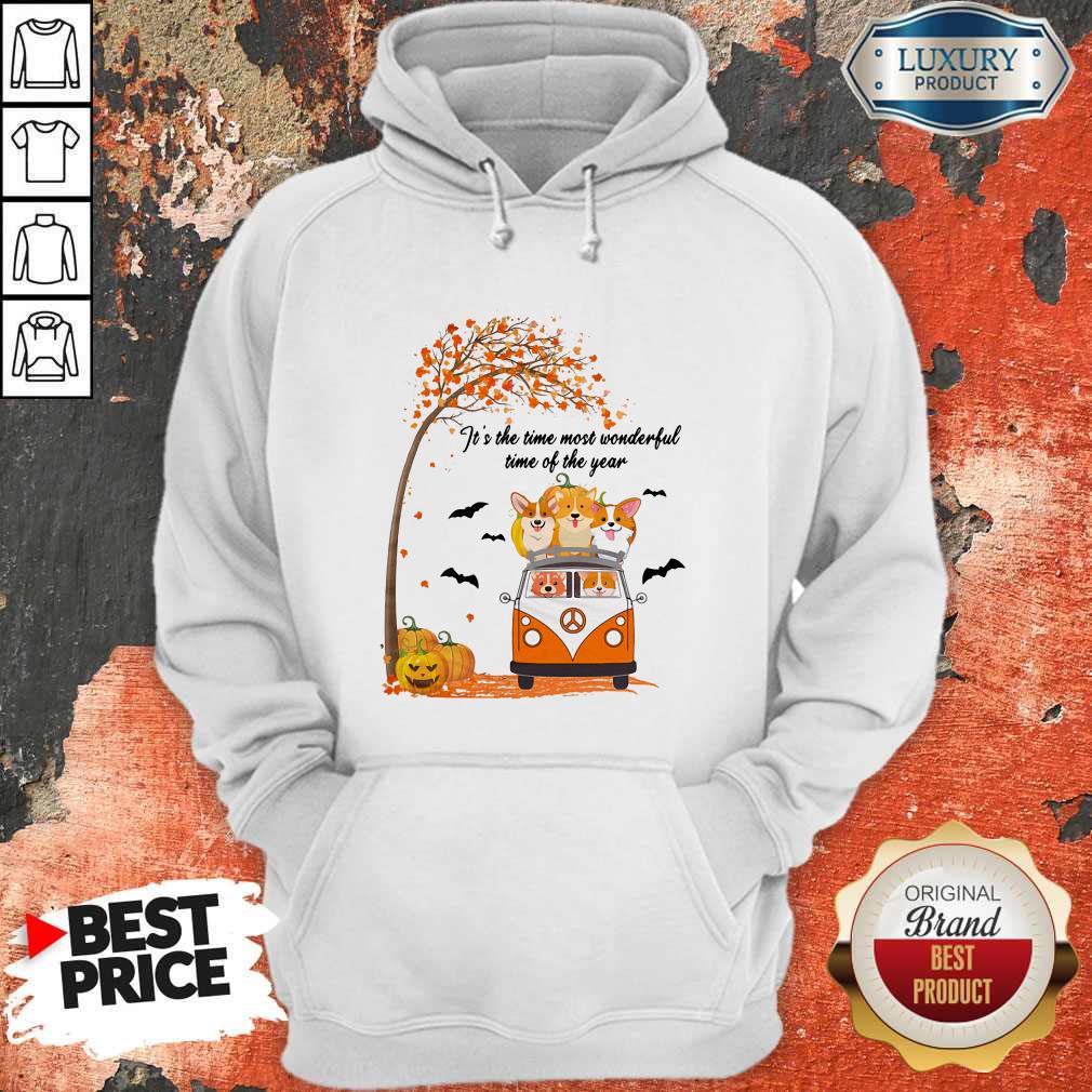 It's The Time Most Wonderful Time Of The Year Peace Bus Corgi Pumpkin Halloween Shirt - Image 4