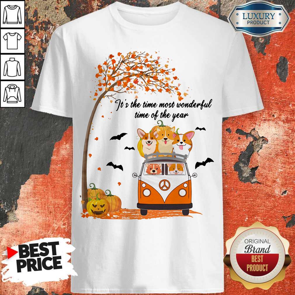It's The Time Most Wonderful Time Of The Year Peace Bus Corgi Pumpkin Halloween Shirt