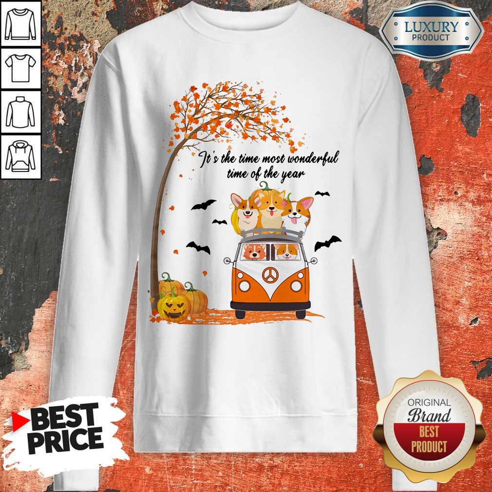 It's The Time Most Wonderful Time Of The Year Peace Bus Corgi Pumpkin Halloween Shirt - Image 5