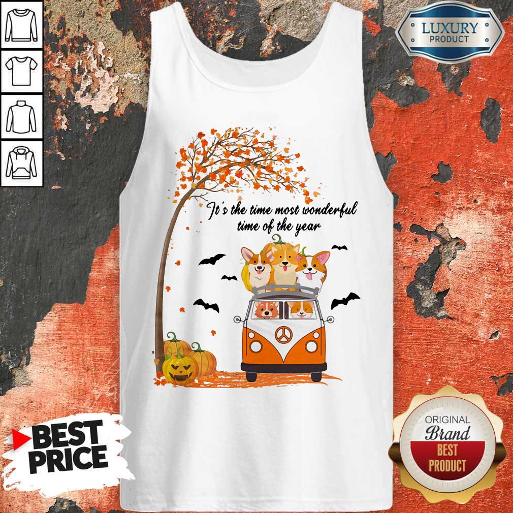 It's The Time Most Wonderful Time Of The Year Peace Bus Corgi Pumpkin Halloween Shirt - Image 2