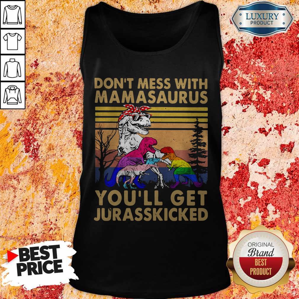 Lgbt Dinosaur Don’t Mess With Mamasaurus You’ll Get Jurasskicked Vintage Retro Black Shirt - Image 2