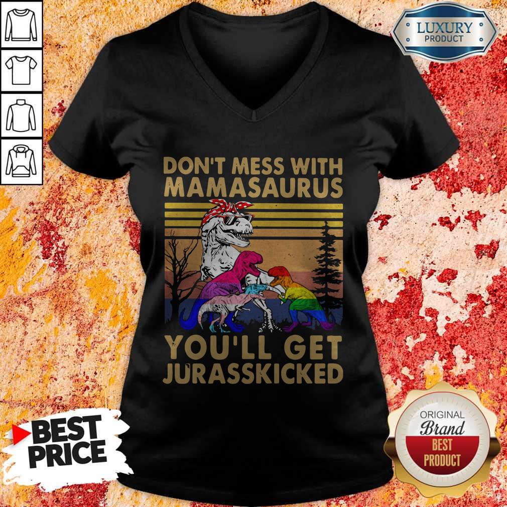 Lgbt Dinosaur Don’t Mess With Mamasaurus You’ll Get Jurasskicked Vintage Retro Black Shirt - Image 3