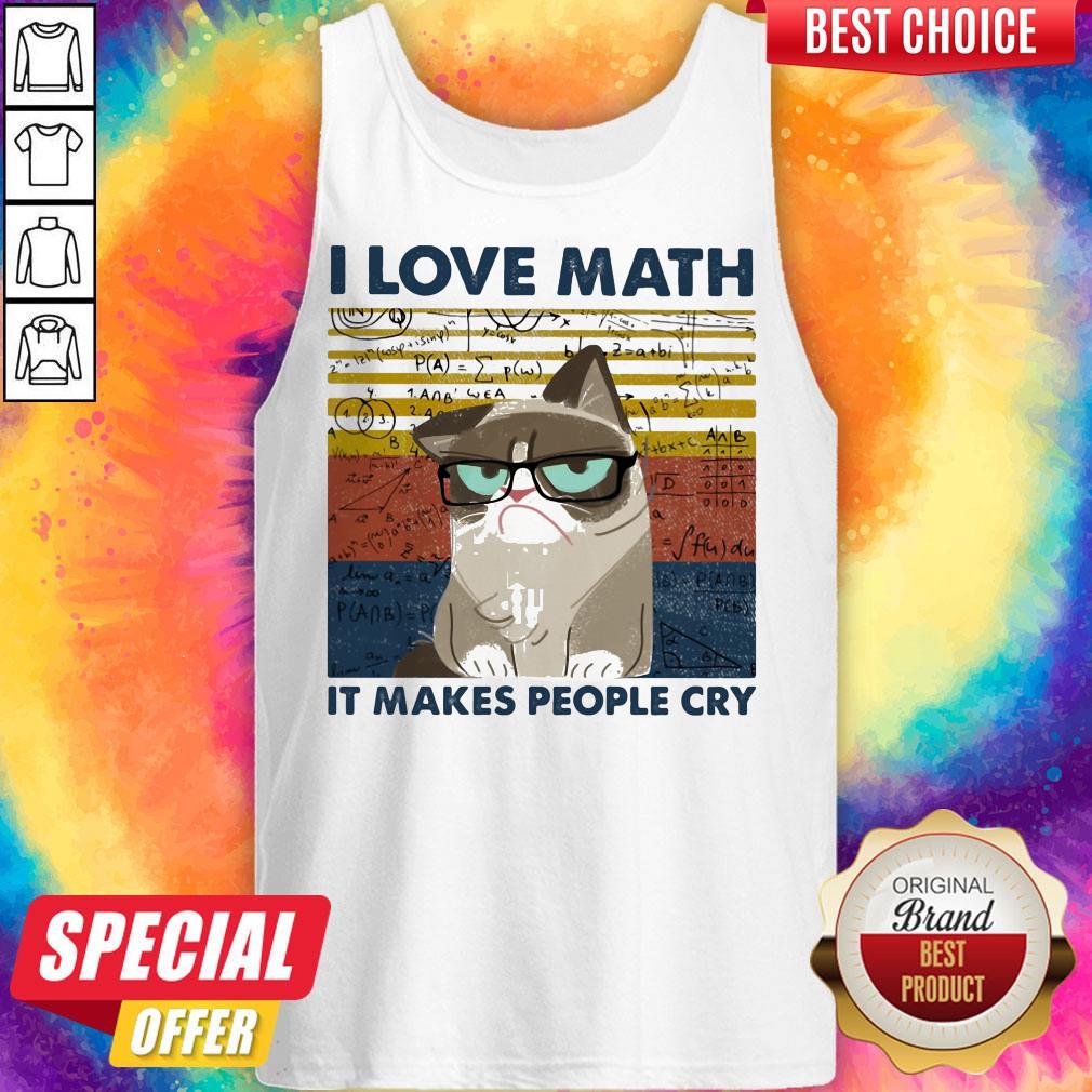Nice I Love Math It Makes People Cry Cat Vintage Retro Shirt - Image 2