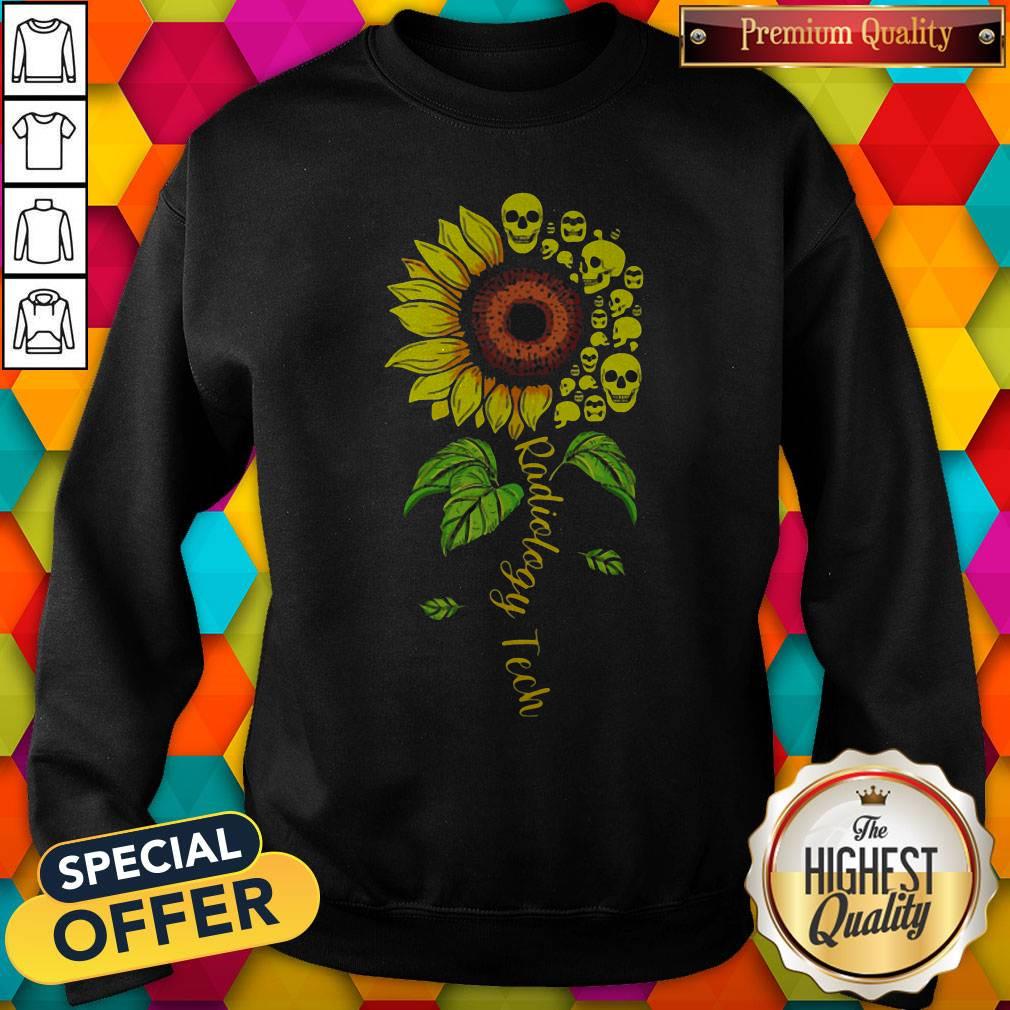 Official Radiology Tech Floral Sunflower Flower Skulls Shirt - Image 5