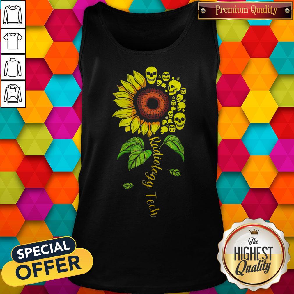Official Radiology Tech Floral Sunflower Flower Skulls Shirt - Image 2