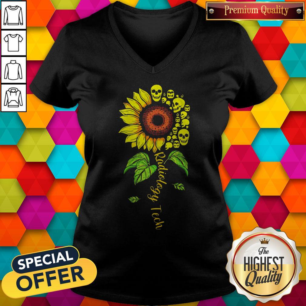 Official Radiology Tech Floral Sunflower Flower Skulls Shirt - Image 3