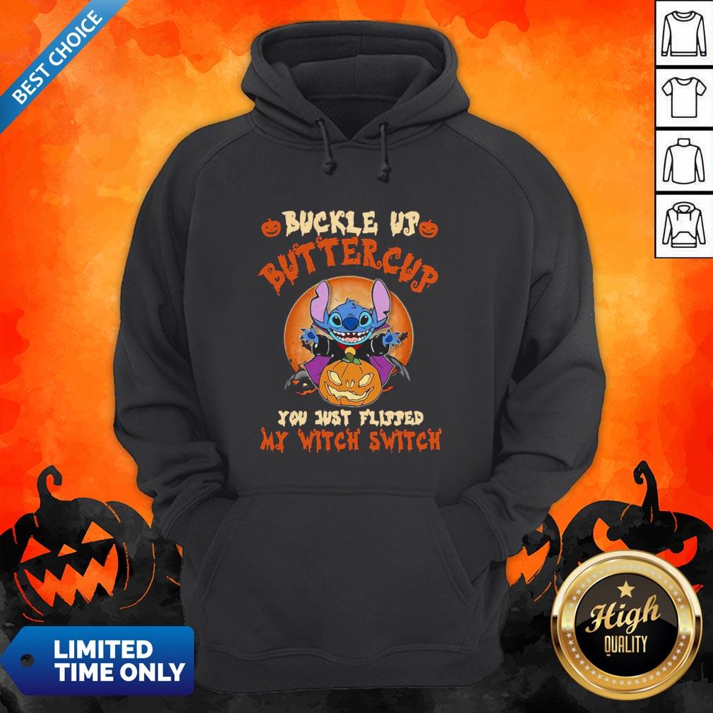 Stitch Buckle Up Buttercup You Just Flipped My Witch Switch Pumpkins Halloween Shirt - Image 4
