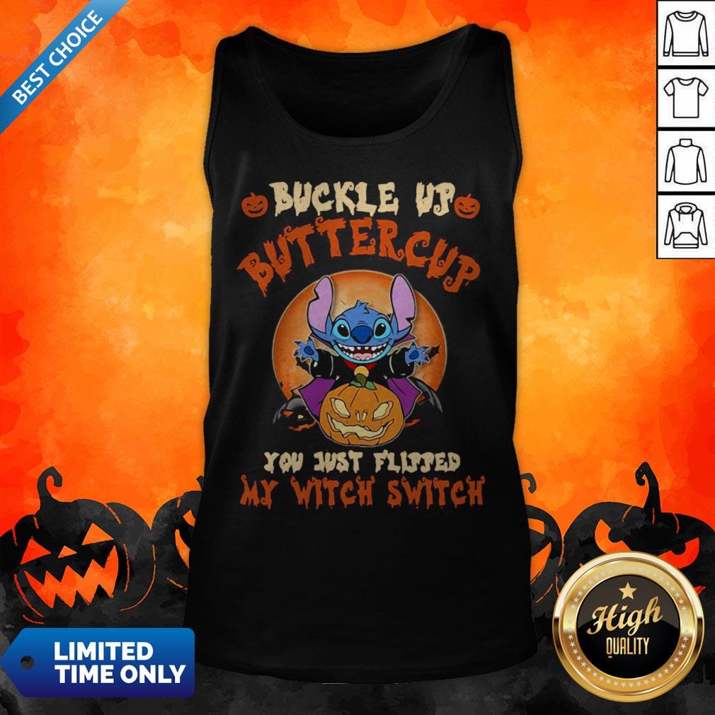 Stitch Buckle Up Buttercup You Just Flipped My Witch Switch Pumpkins Halloween Shirt - Image 2
