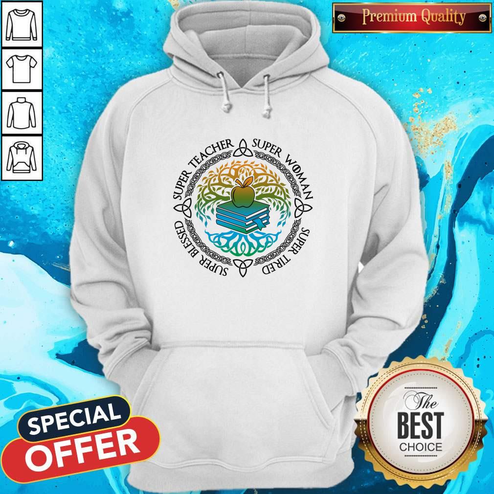 Super Woman Super Tired Super Blessed Super Teacher Apple Book Shirt - Image 2