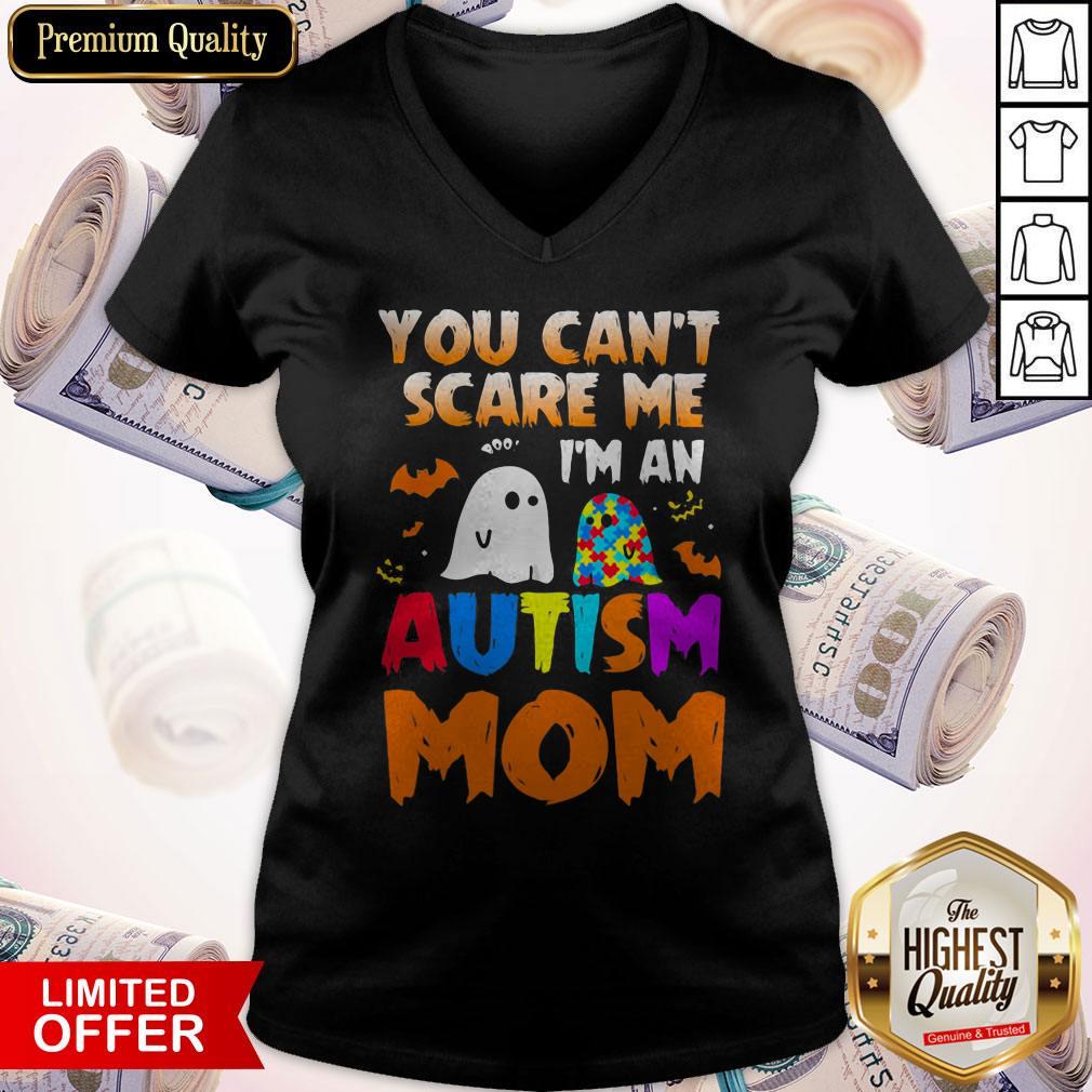 You Can't Scare Me I'm An Autism Mom Ghost Halloween Shirt - Image 3