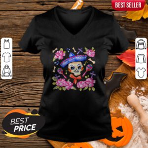 Happy Mexican Dia De Muertos Day Of Dead Sugar Skull V-neck