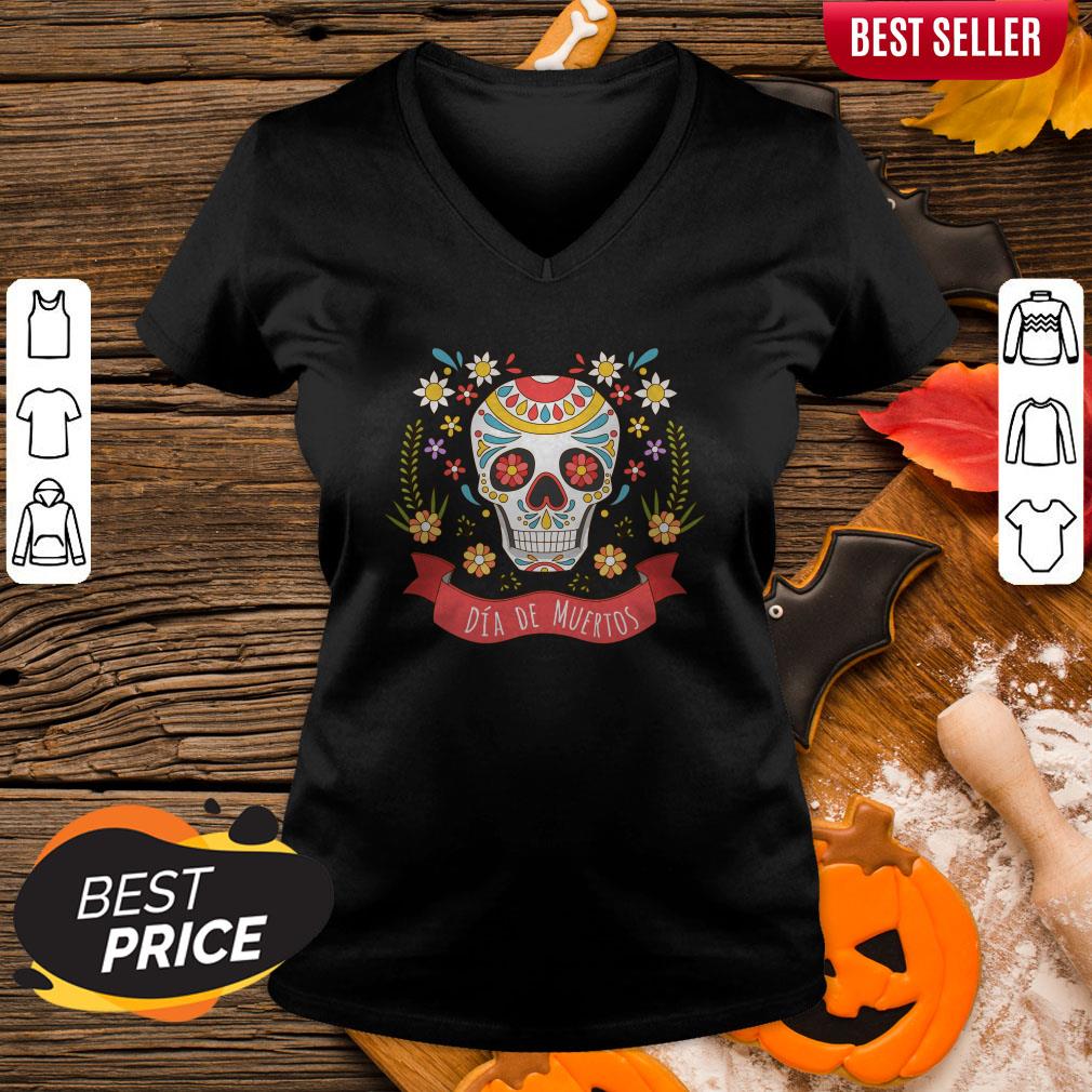 Hot Sugar Skull Dia De Muertos Day Of The Dead V-neck
