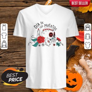 Dia De Los Muertos Day Dead Sugar Skull Rose V-neck