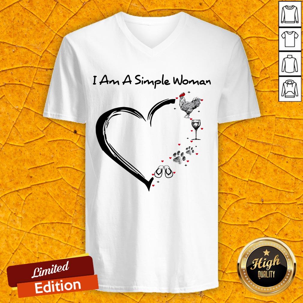 I Am A Simple Woman Chicken Wine Dog Paw And Flip Flop V-neck