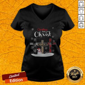 Nice Snowman Cross Christmas Begins With Christ V-neck