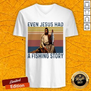 Even Jesus Had A Fishing Story Vintage Retro V-neck