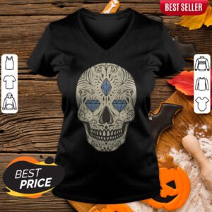Sugar Skull Jewel Day Dead Muertos Vintage V-neck
