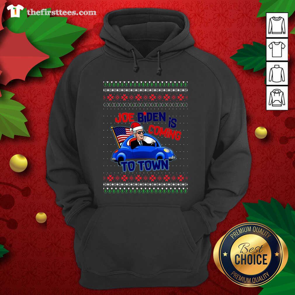 Joe Biden Is Coming To Town Ugly Christmas Hoodie - Design by Thefristtees.com