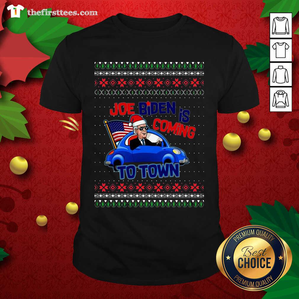 Joe Biden Is Coming To Town Ugly Christmas Shirt - Design by Thefristtees.com