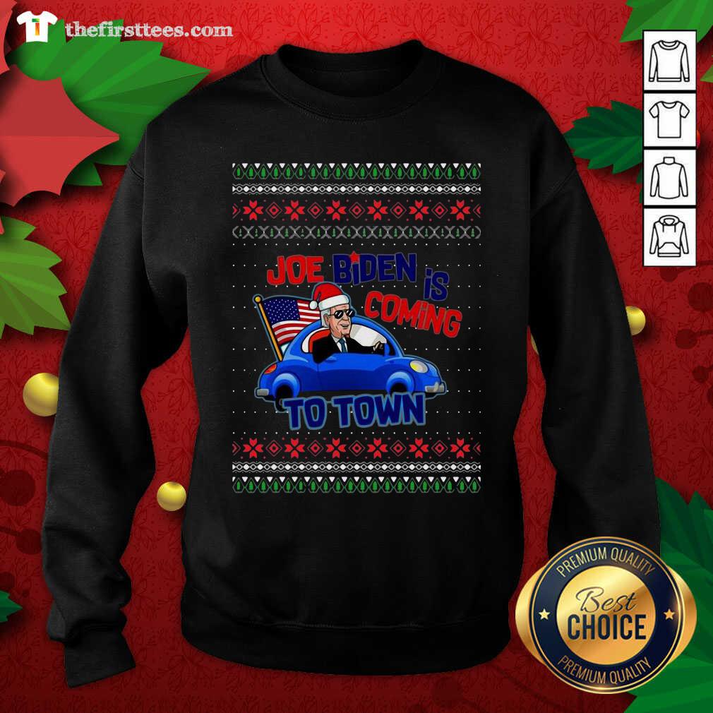 Joe Biden Is Coming To Town Ugly Christmas Sweatshirt - Design by Thefristtees.com