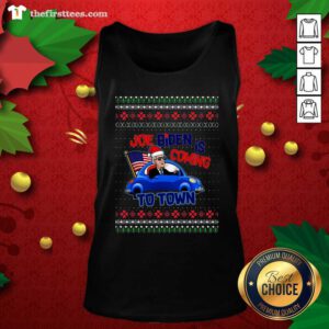 Joe Biden Is Coming To Town Ugly Christmas Tank Top - Design by Thefristtees.com