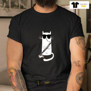 Funny Cat Wearing Sunglasses Playing Bass Clarinet Shirt