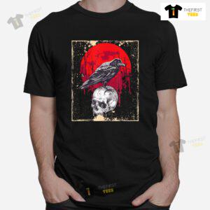 Gothic Raven Skull Red Moon Black Crow Shirt