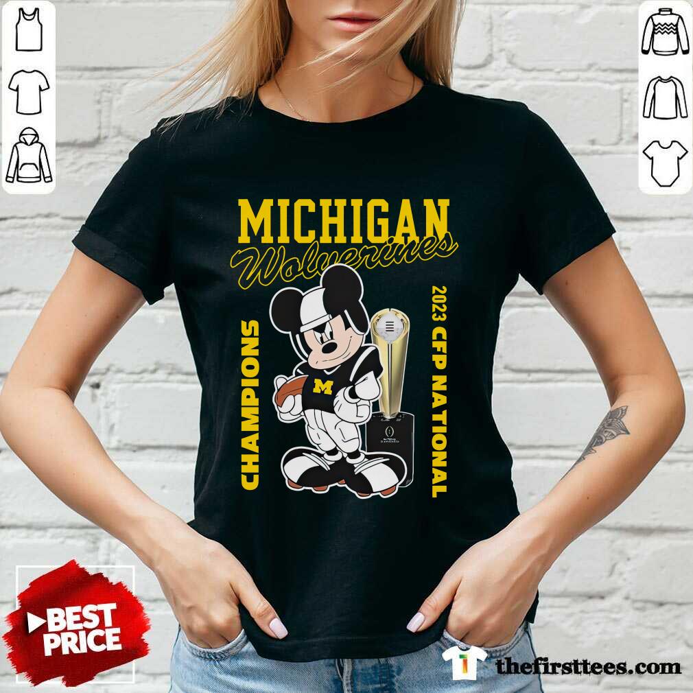 Mickey Mouse X Michigan Wolverines 2023 CFP National Champions v-neck