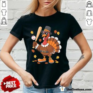 Pretty Baseball Turkey Thanksgiving V-neck