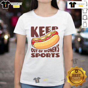 Funny Keep Hot Dogs Out of Sports Trump Fans Ladies Tee featuring playful design for sports enthusiasts and humor lovers.