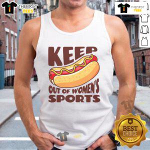 Funny tank top design featuring 'Keep Hot Dogs Out of Sports' for Trump fans, perfect for humorous sports events.