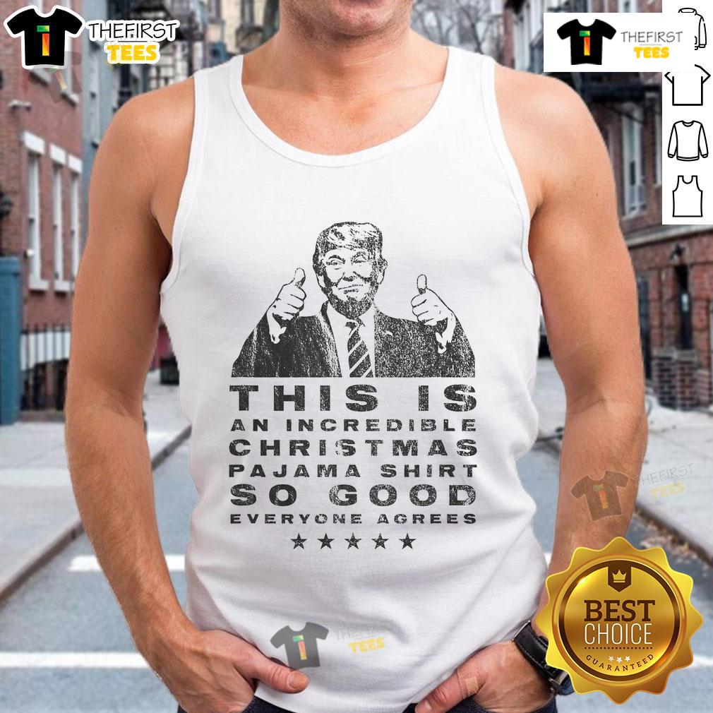 Funny Trump Christmas pajama tank top featuring humorous design, perfect for holiday celebrations and gatherings.