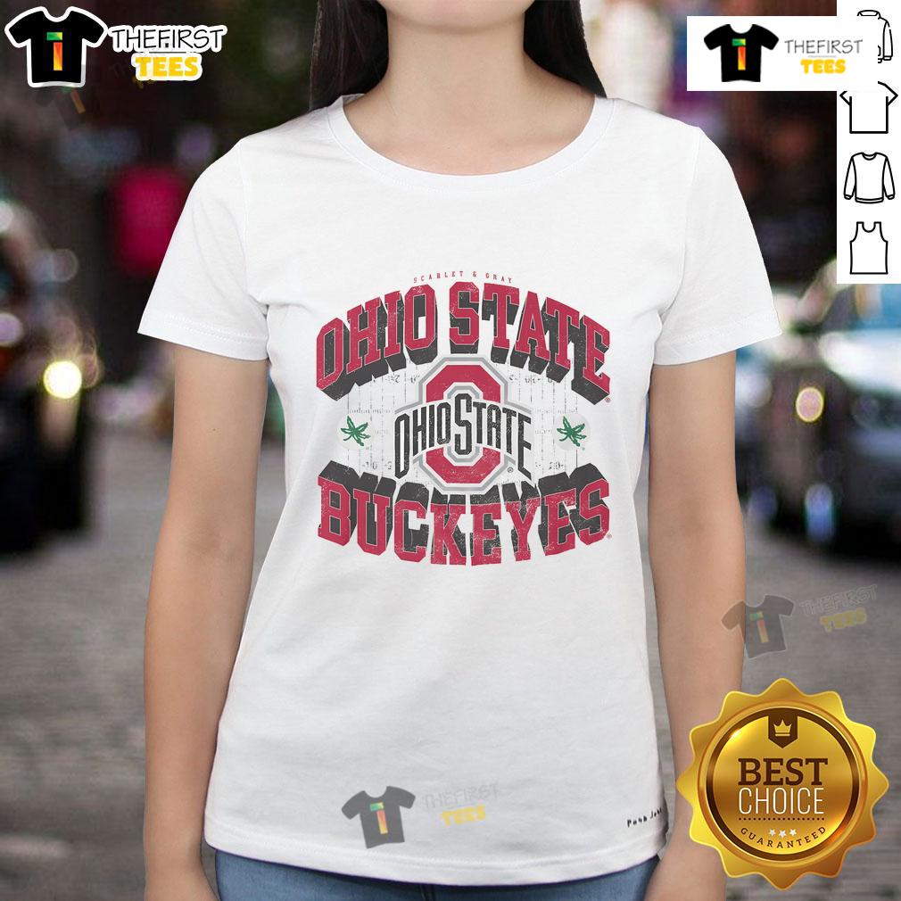 Hot Ohio State Buckeyes field arched wordmark ladies tee in vibrant red, perfect for fans supporting their team.