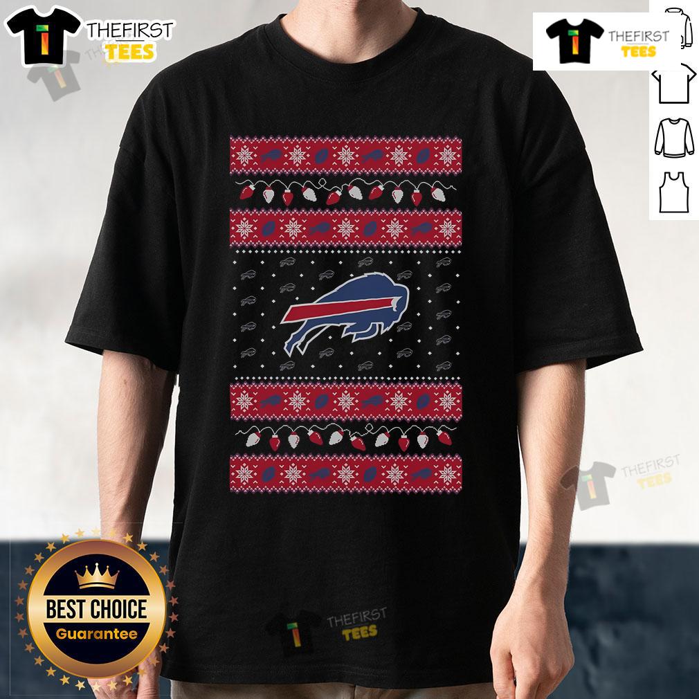 Buffalo Bills holiday Christmas T-shirt featuring festive design, perfect for NFL fans celebrating the season.
