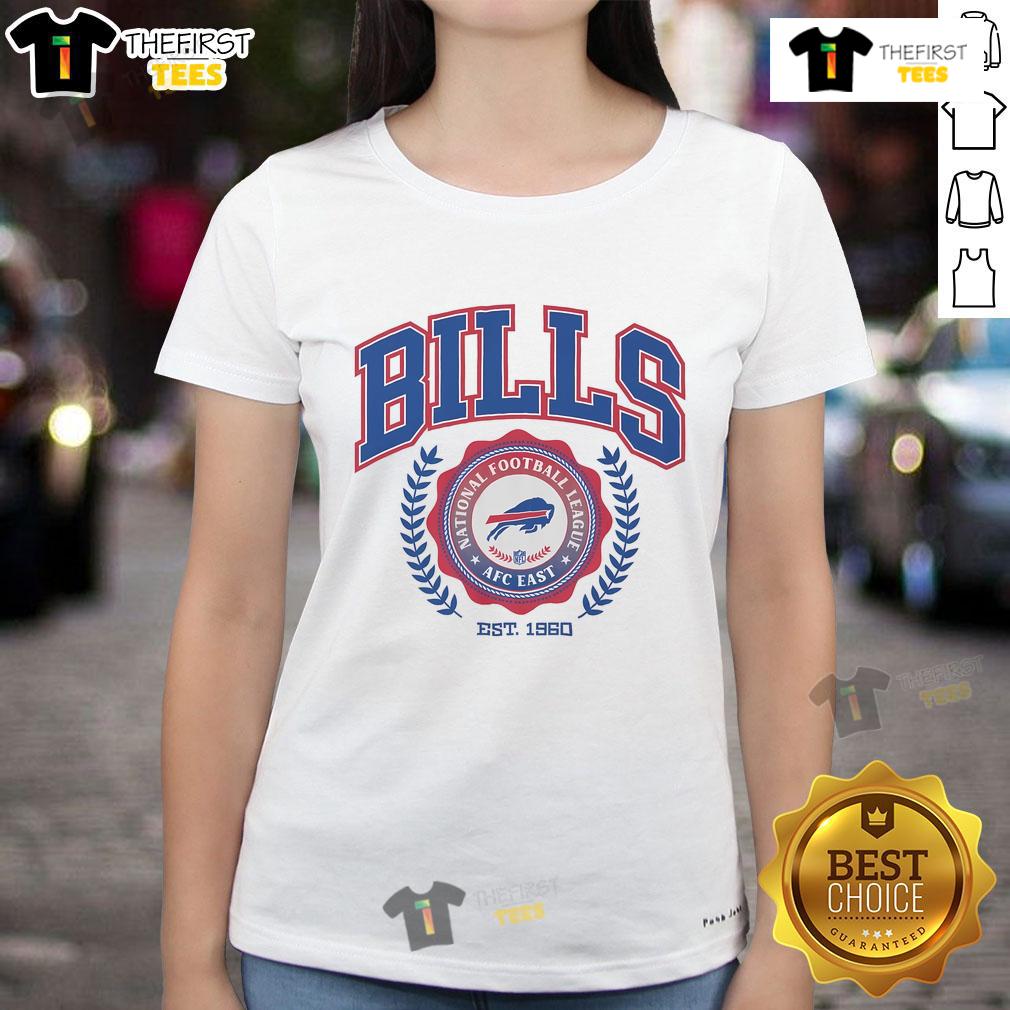 Buffalo Bills team crest established 1960 on a stylish ladies tee, perfect for fans showing team spirit.