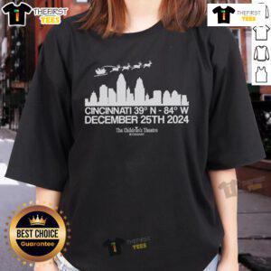 Nice Cincinnati's Coordinates for Santa Ladies Tee featuring festive design and coordinates graphic for holiday spirit.
