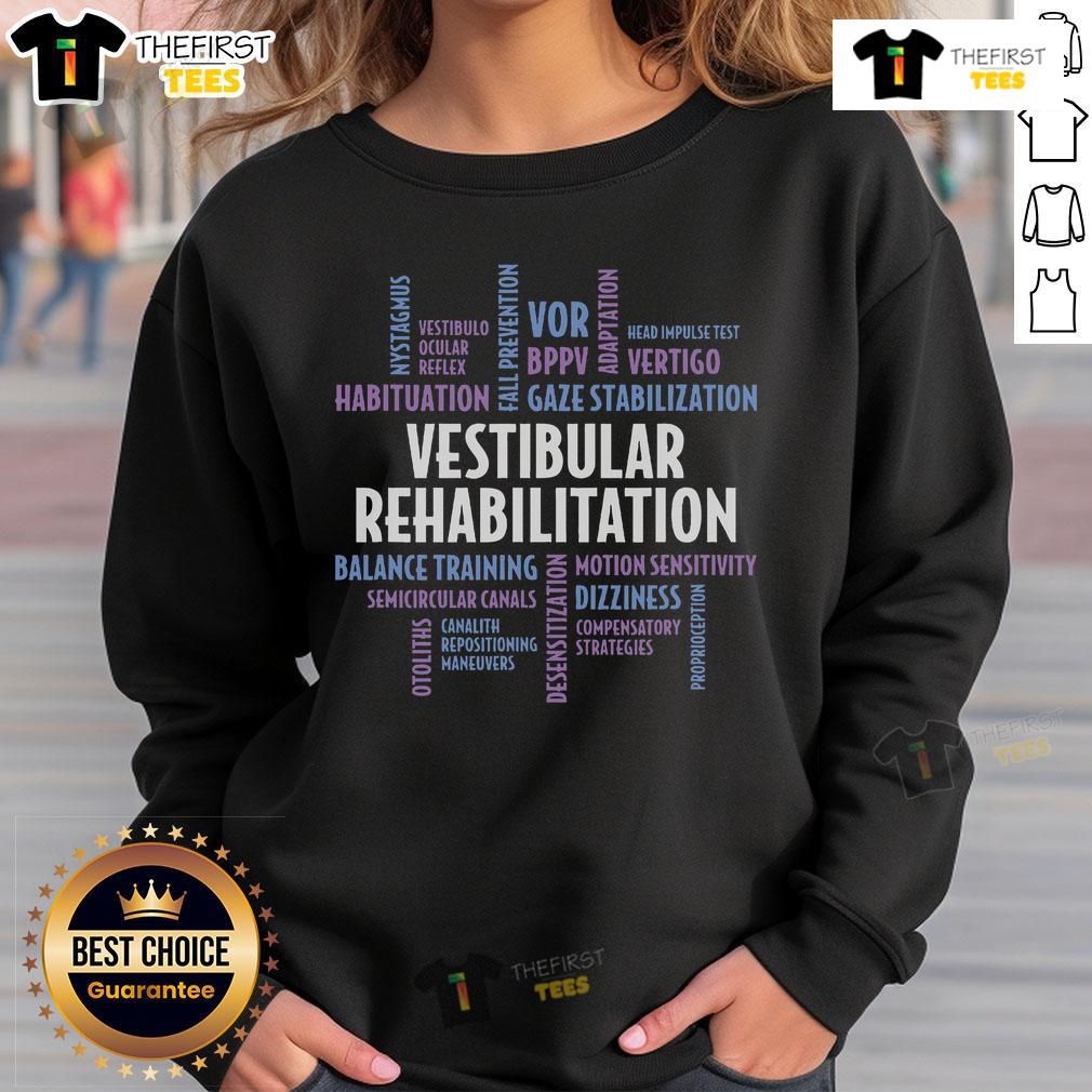 Comfortable sweatshirt for vestibular rehabilitation audiologists and therapy professionals, featuring a modern design.