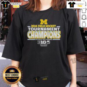 Official Michigan Wolverines 2024 Big Ten Field Hockey Champions ladies tee showcasing team pride and victory.