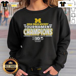 Michigan Wolverines 2024 Big 10 Field Hockey Champions sweatshirt in navy, featuring team logo and championship graphics.