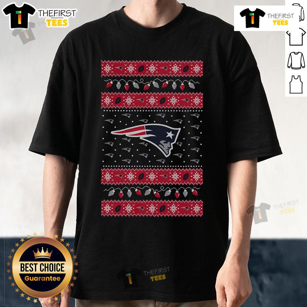 Top New England Patriots holiday Christmas T-shirt featuring festive design and team logo, perfect for holiday cheer.